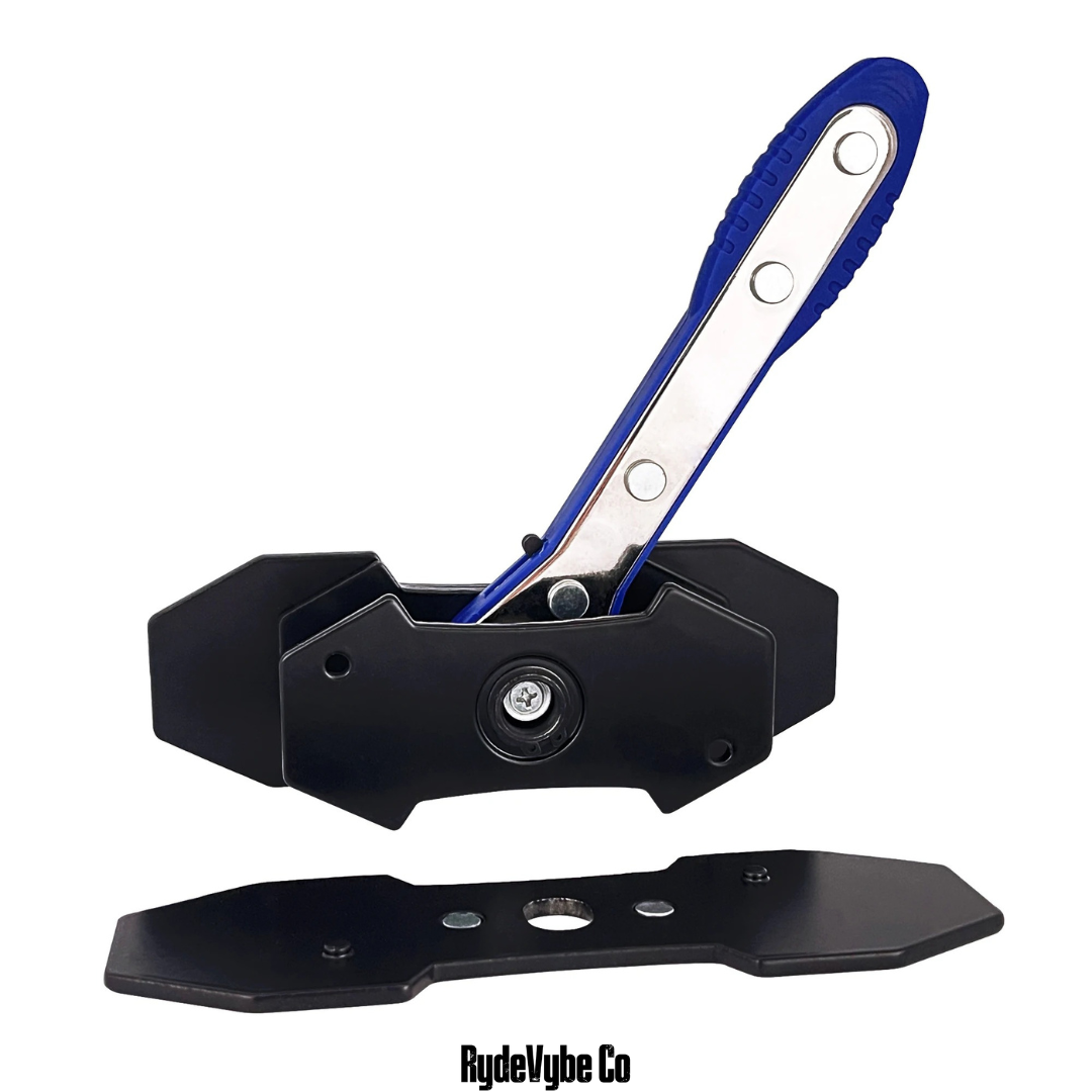Black metal tool with blue handle on a white background, featuring the RydeVybe Co brand.